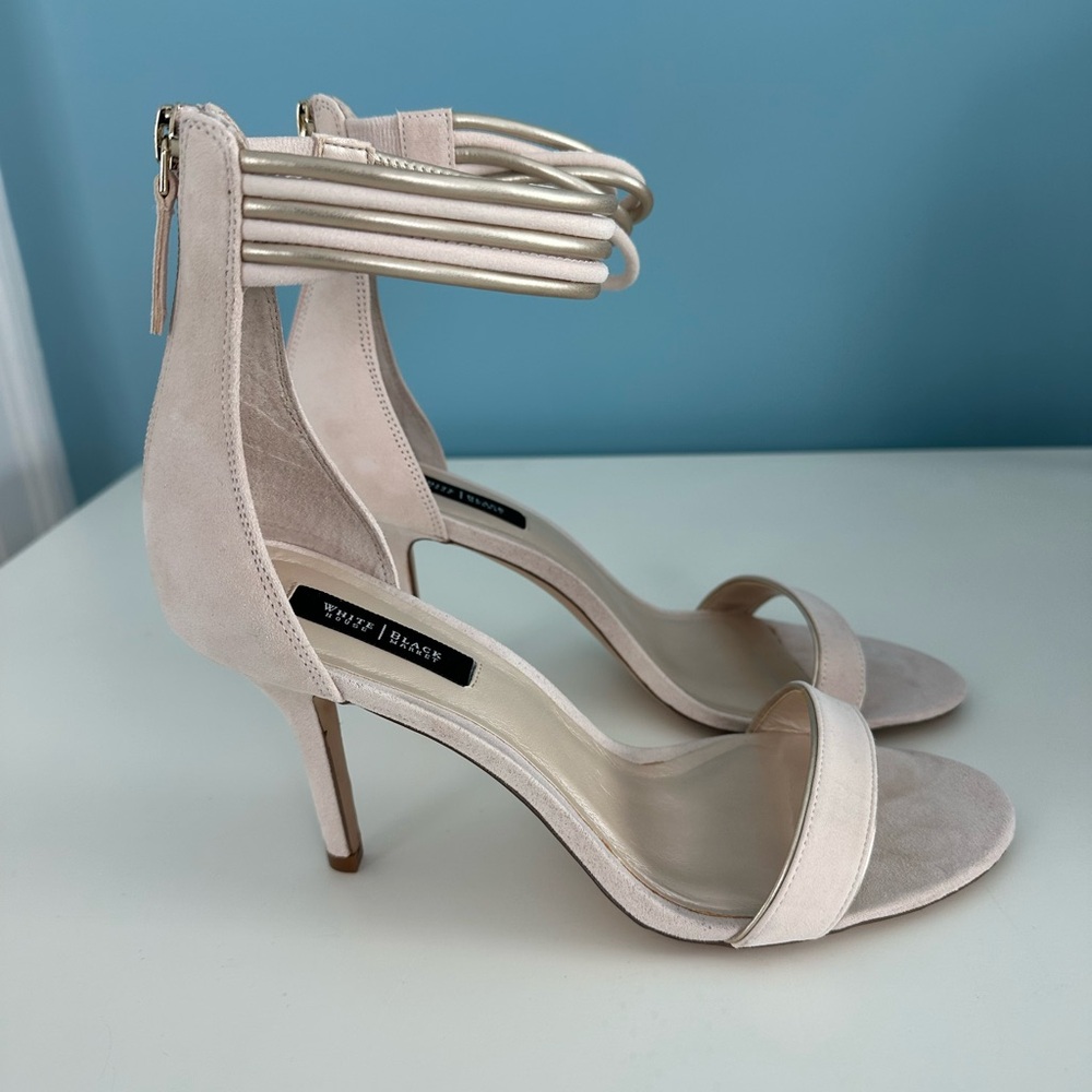 White House Black Market Nude Ankle-Strap Stiletto Sandals